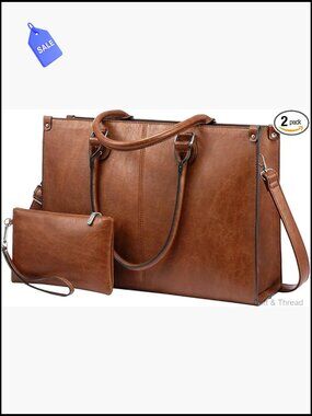 Vegan Leather Laptop Tote 15.6" Large Capacity Work Bag